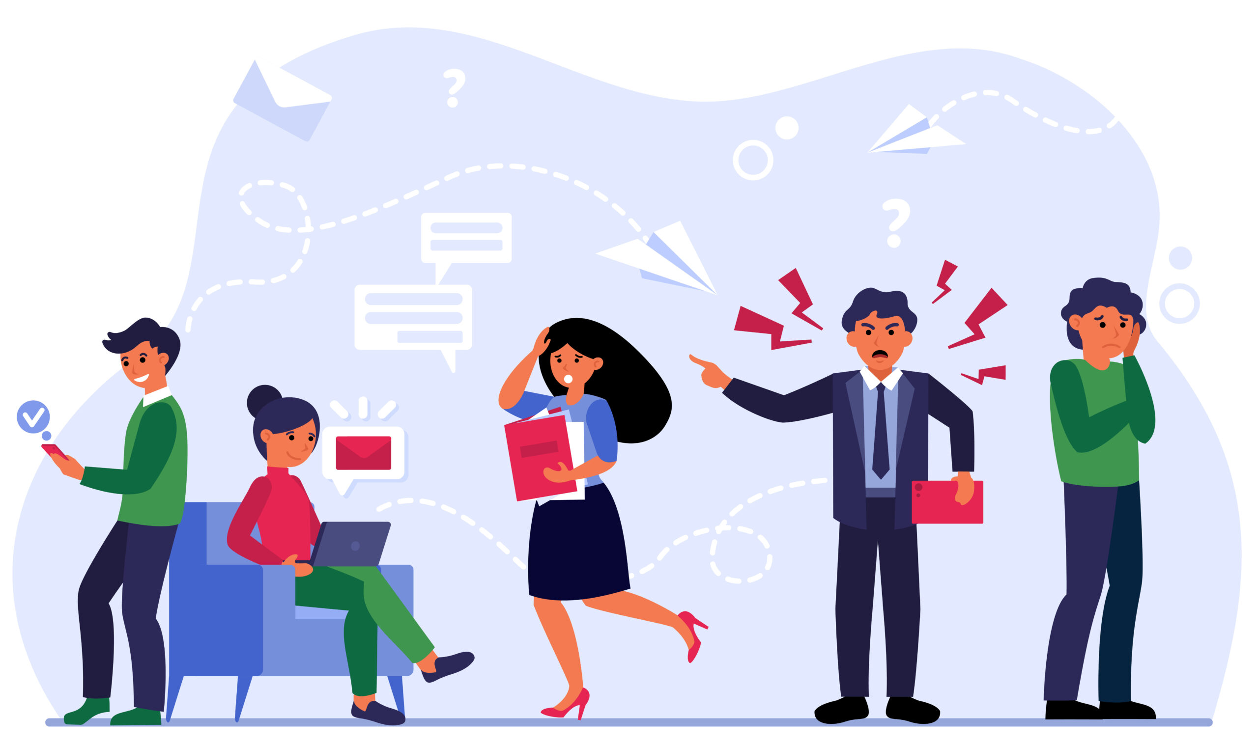 aggressive leader shouting at scared employees