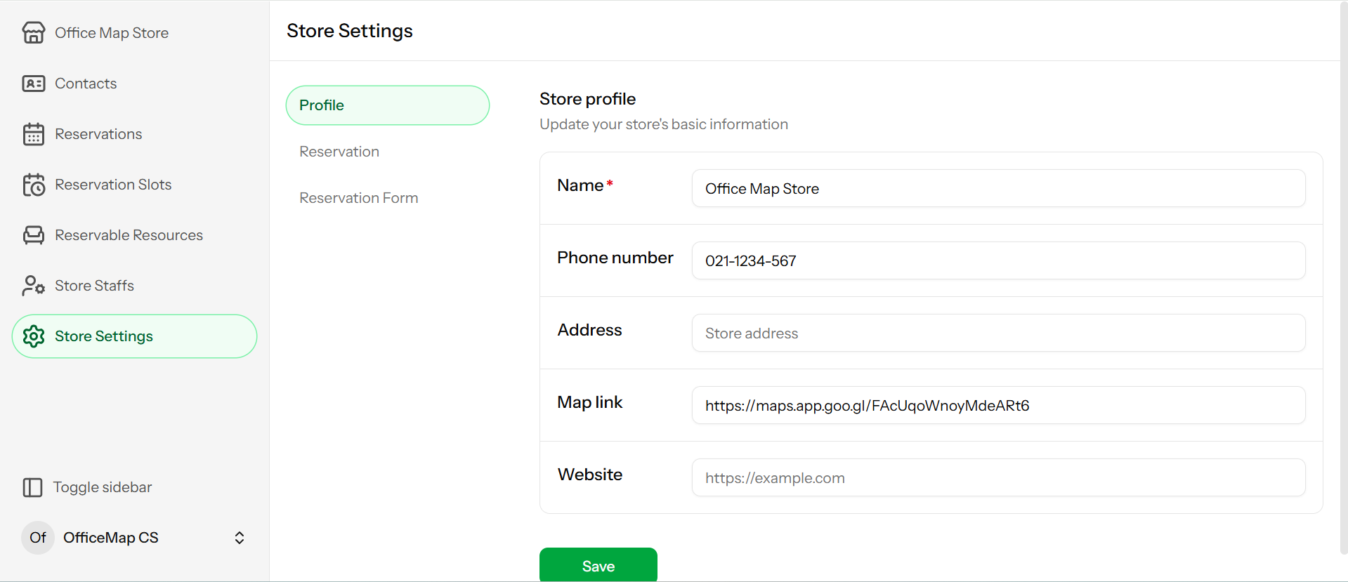 Tab Profile Setting pada dashboard WhatsApp CRM