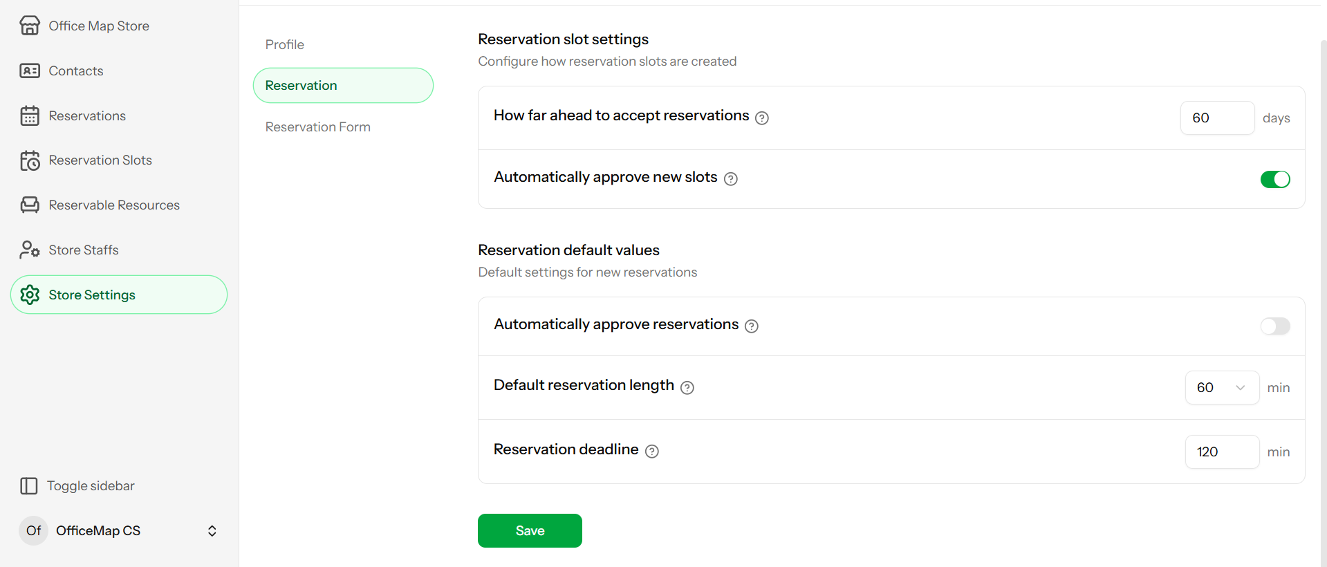Tab Reservation Settings pada WhatsApp CRM